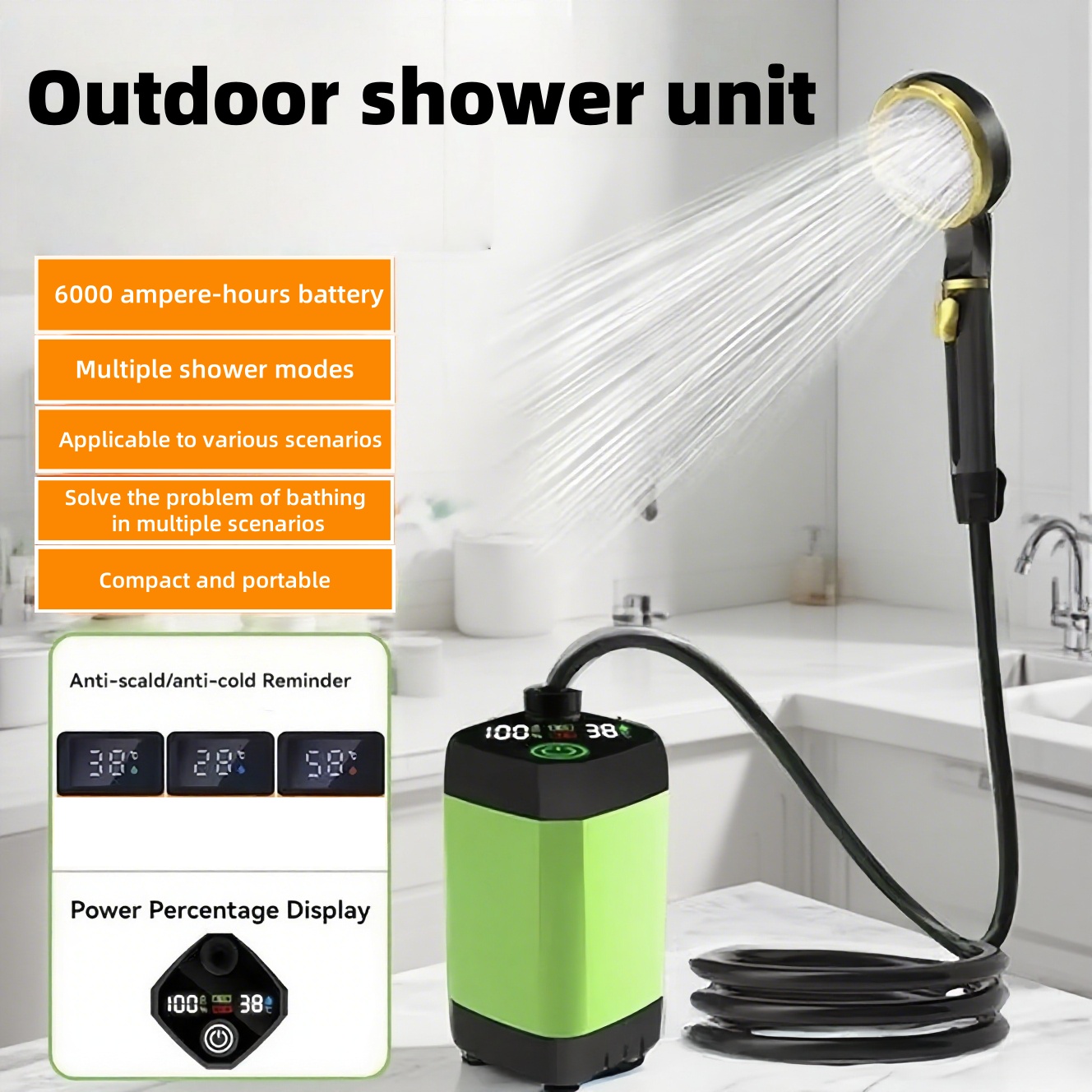 Battery Outdoor Camping - Unidade de Chuveiro Elétrico Portátil para