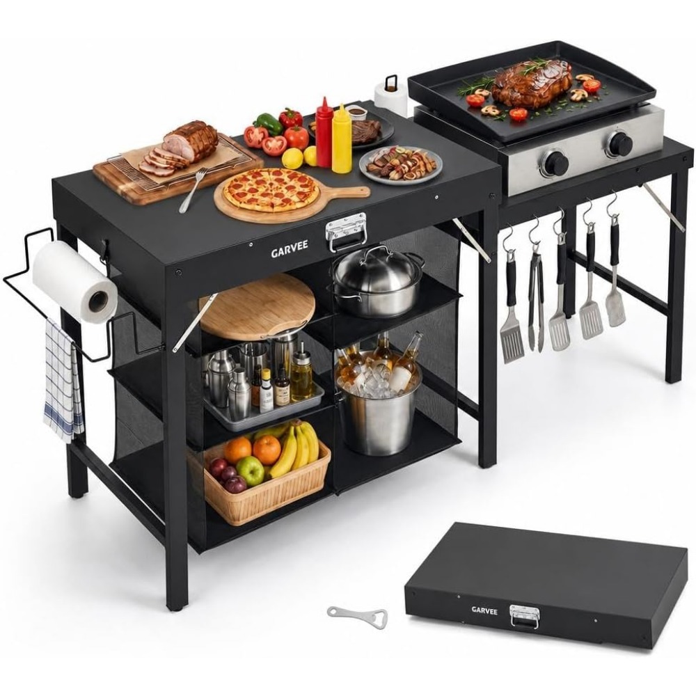 Outdoor Camping Cooking Table - Mesa de Churrasco Metálica Dobrável com