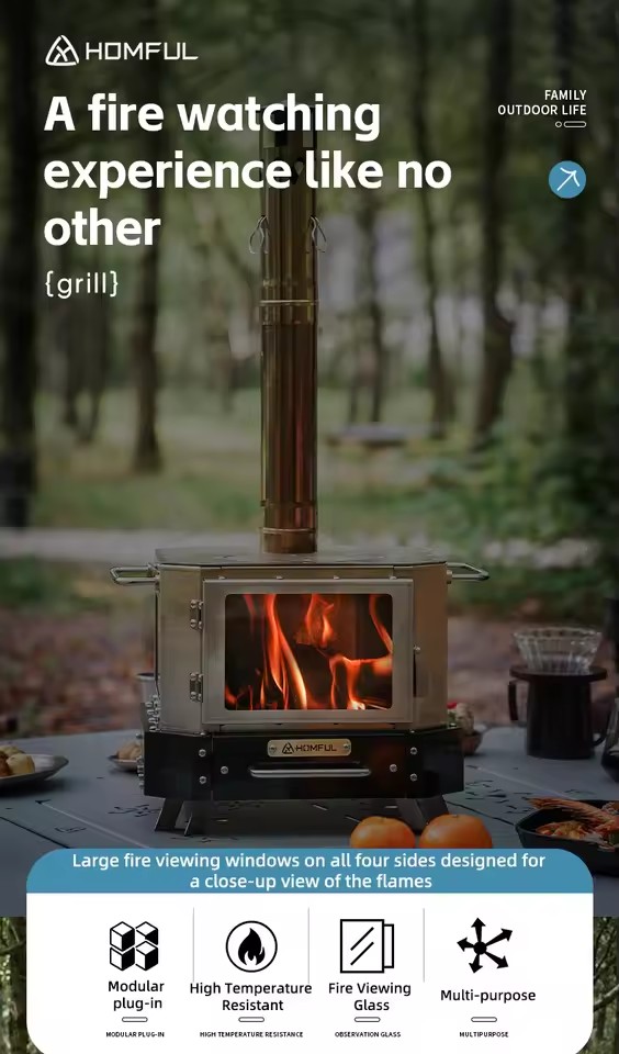 Fogão Portátil a Lenha HOMFUL  - Outdoor Camping Wood Burning Stove avaliação e preço